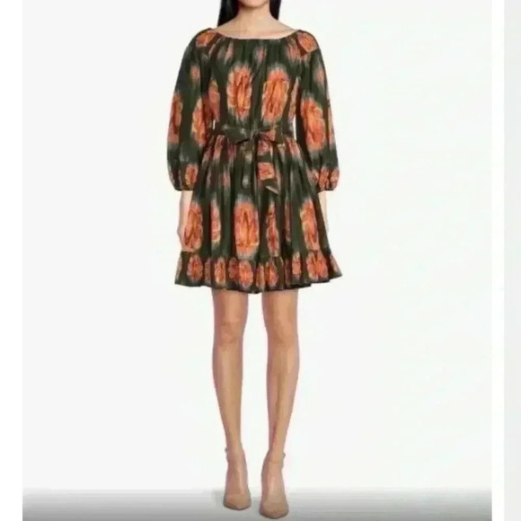 a loves a Dresses & Skirts - A Loves A Hunter Green Orange Floral All Cotton Dress 3/4 Sleeve size Large